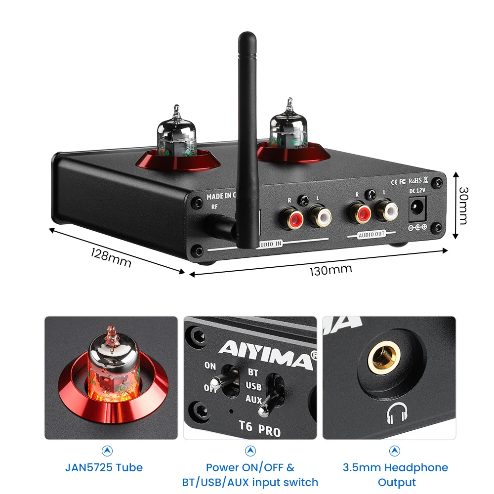 AIYIMA Bluetooth 5.0 T6 pro Fone de ouvido pré-Amplificador Amplificador de Suporte PC-DAC USB RCA Amplificador QC3008 APTX Para Home Theater Imagem 3