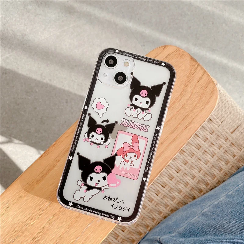 Anime Sanrio Kuromi Melodia de Telefone de Caso Para o iPhone 11 12 13 Pro MAX X Xr Xs 8 7 Mais SE Transparente de Silicone, Tampa de Proteção da Lente Imagem 2