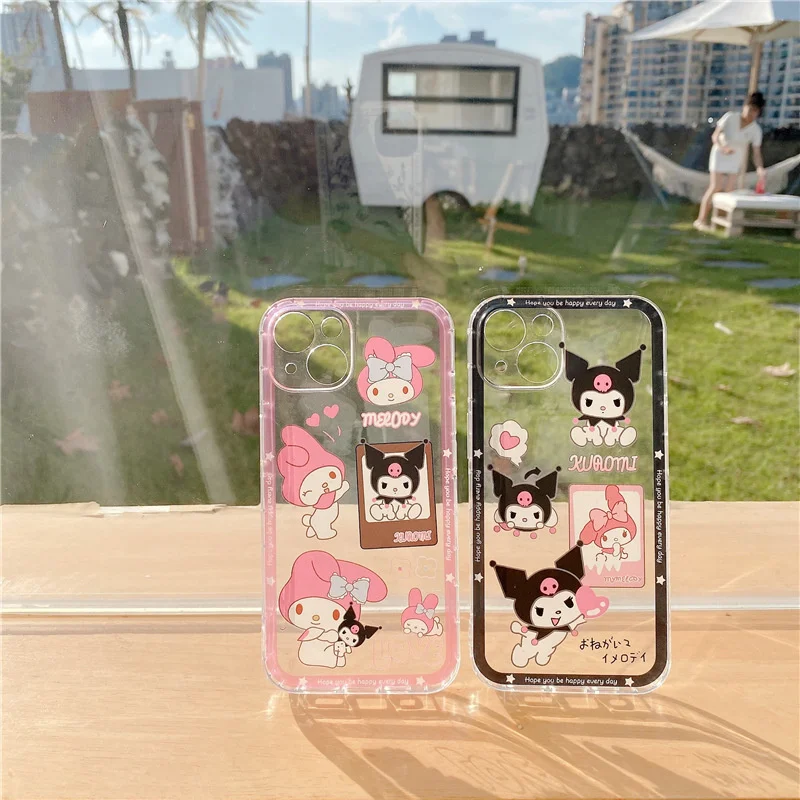 Anime Sanrio Kuromi Melodia de Telefone de Caso Para o iPhone 11 12 13 Pro MAX X Xr Xs 8 7 Mais SE Transparente de Silicone, Tampa de Proteção da Lente Imagem 3