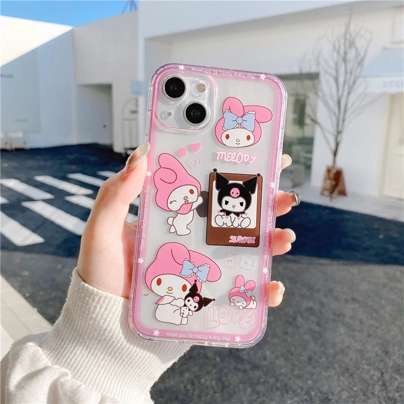 Anime Sanrio Kuromi Melodia de Telefone de Caso Para o iPhone 11 12 13 Pro MAX X Xr Xs 8 7 Mais SE Transparente de Silicone, Tampa de Proteção da Lente Imagem 4
