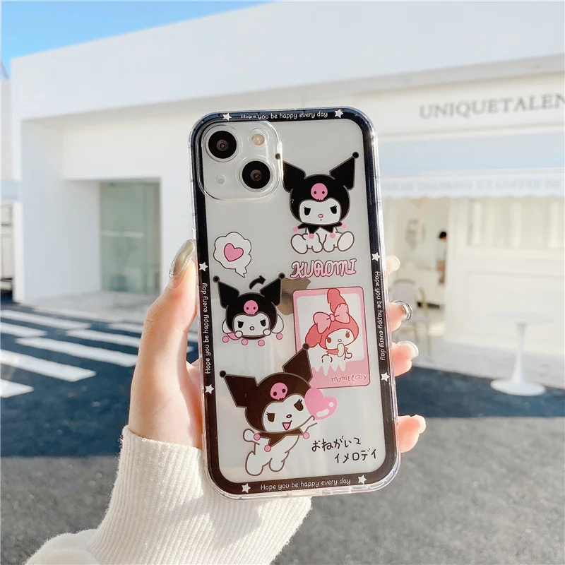 Anime Sanrio Kuromi Melodia de Telefone de Caso Para o iPhone 11 12 13 Pro MAX X Xr Xs 8 7 Mais SE Transparente de Silicone, Tampa de Proteção da Lente Imagem 5