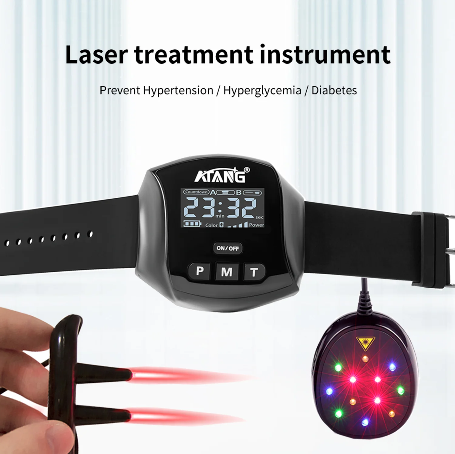 ATANG Novo Produto a Laser Terapia Assistir a Melhorar o Fluxo de Sangue Tratar a Diabetes ou a Hipertensão Laser Relógio Com Azul Amarelo Verde Luz Imagem 4
