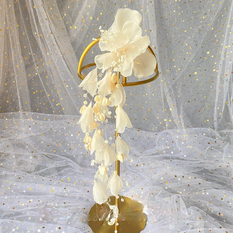 bege Fios de Cabelo Peruca grampo de Cabelo para o casamento Rabo de cavalo mulheres crepe de cabelo decoração Imagem 2