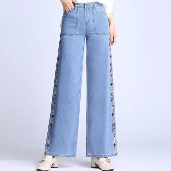 Bordado Jeans Reta feminino Calças, Em 2022, a Primavera e o Outono Jean Largas Roupas coreano Moda Grande Perna de Calça de Streetwear Y2k Imagem 1
