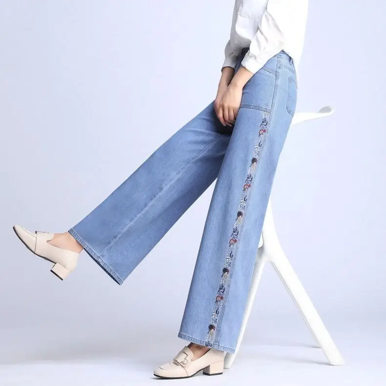 Bordado Jeans Reta feminino Calças, Em 2022, a Primavera e o Outono Jean Largas Roupas coreano Moda Grande Perna de Calça de Streetwear Y2k Imagem 4