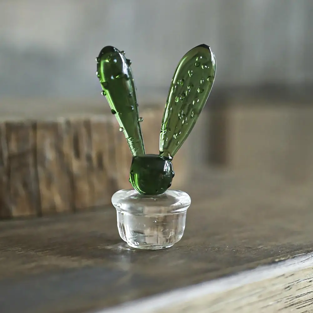 Cactus Ornamentos Bom Artesanato de Vidro Decorativo em Miniatura Cacto Bonsai Estatueta para a Tabela Imagem 2