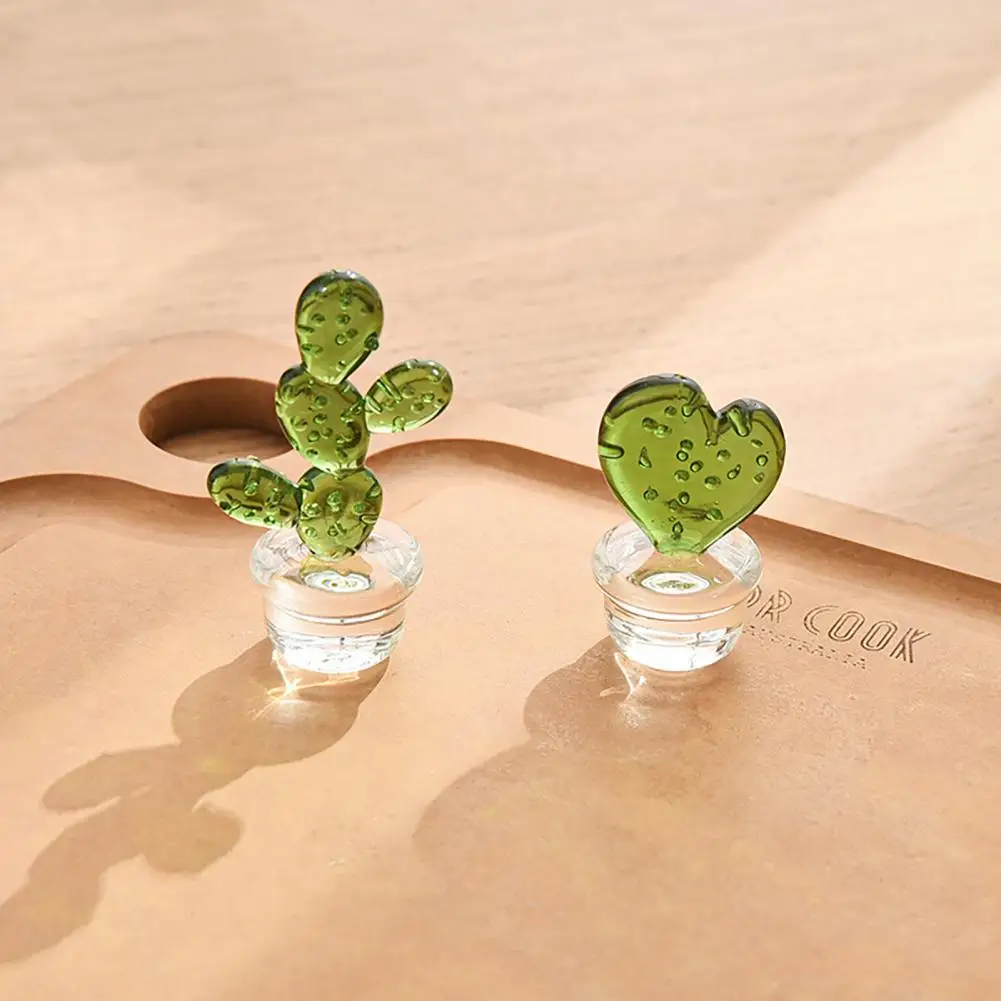Cactus Ornamentos Bom Artesanato de Vidro Decorativo em Miniatura Cacto Bonsai Estatueta para a Tabela Imagem 3