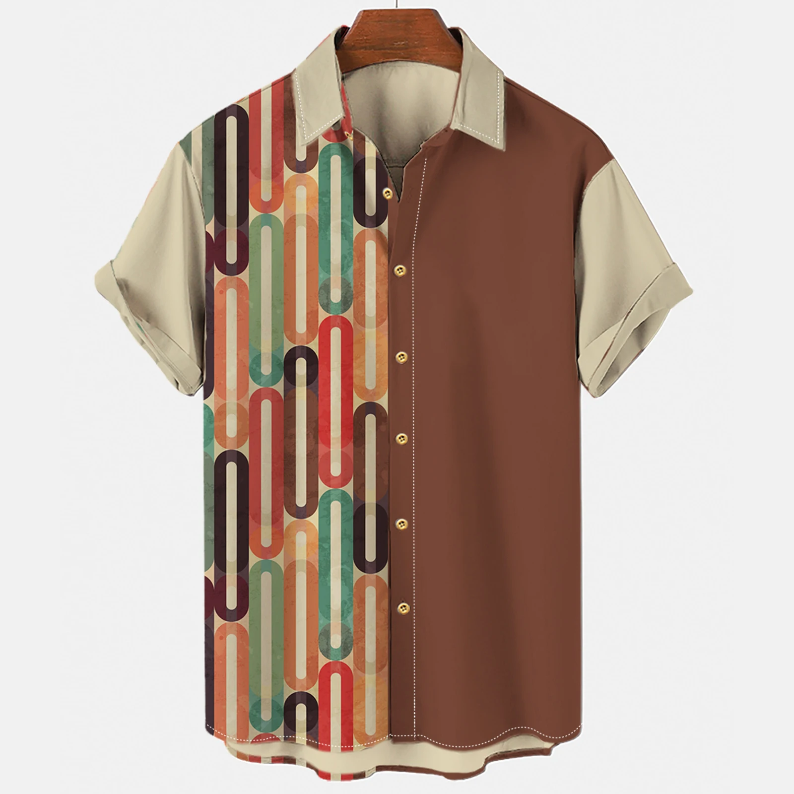 Camiseta masculina estampa Listrada Pulôver de Gola V Manga Curta Havaiano Férias Shirtfor do Verão Masculino de grandes dimensões Tops Camisa Solta Roupas Imagem 3