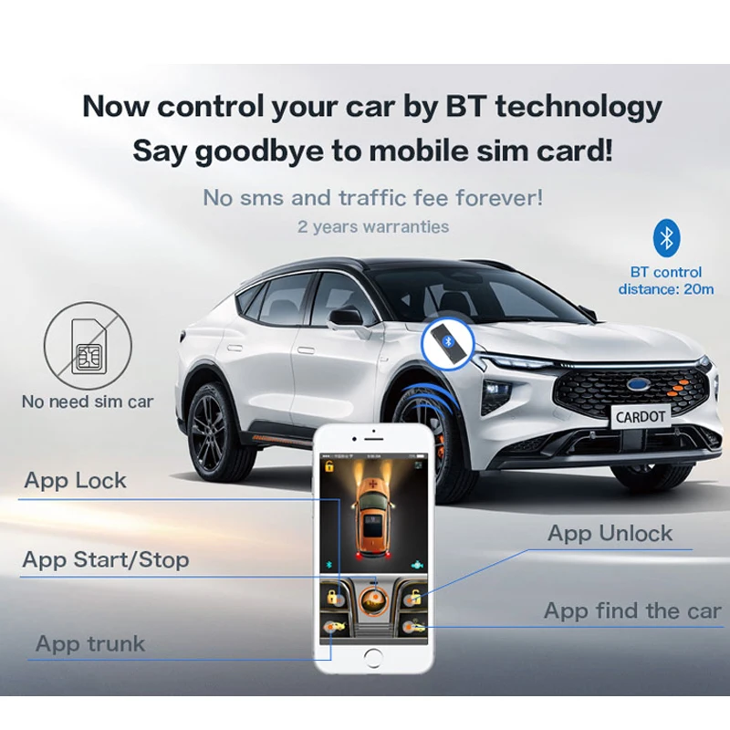 CARDOT Smart Phone App Remote Start Stop Carro Sistema de Segurança, Alarme Keyless Passivo da Entrada do Auto Central de Bloqueio, Desbloqueio Imagem 1