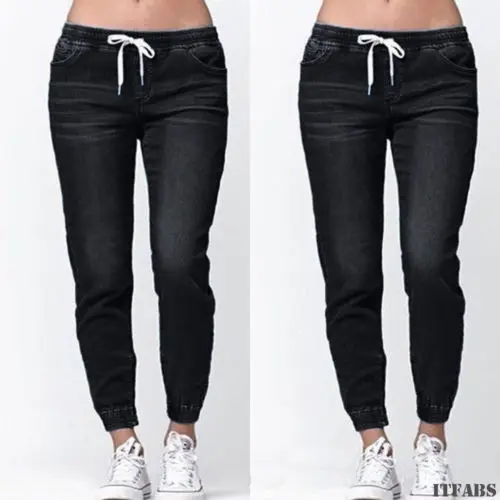 Casual Jogger Calças 2021 Elástico Sexy Skinny Jeans Lápis Para as Mulheres, Calças Jeans de Cintura Alta da Mulher Denim Cordão Calças Imagem 1