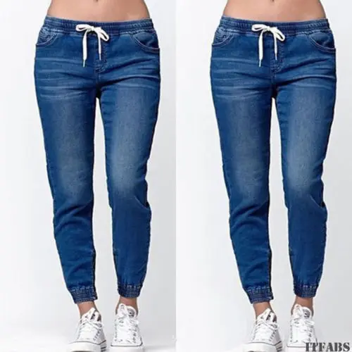 Casual Jogger Calças 2021 Elástico Sexy Skinny Jeans Lápis Para as Mulheres, Calças Jeans de Cintura Alta da Mulher Denim Cordão Calças Imagem 2