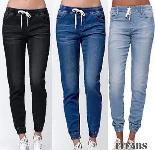 Casual Jogger Calças 2021 Elástico Sexy Skinny Jeans Lápis Para as Mulheres, Calças Jeans de Cintura Alta da Mulher Denim Cordão Calças Imagem 3
