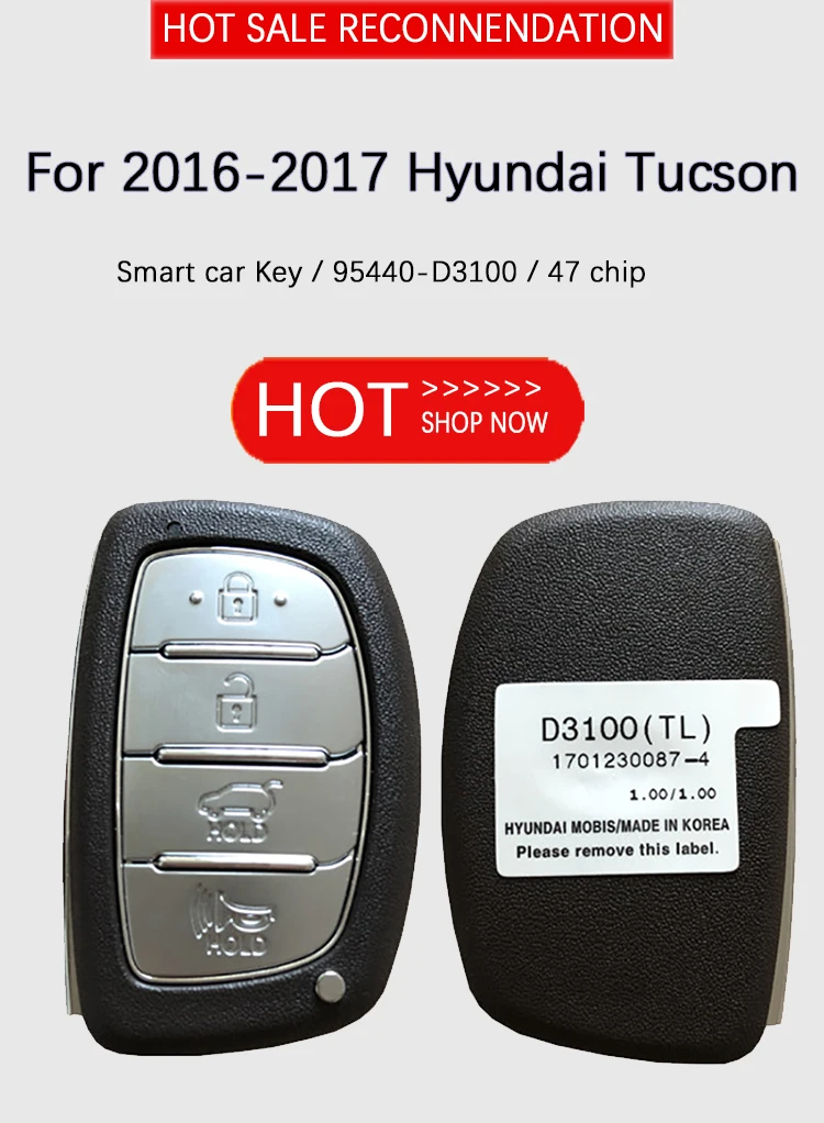 CN020120 Para Hyundai Tucson 2016-2017 4-Btn Remoto Inteligente Auto Car Chave de Controle de corrente de relógio TQ8-FOB-4F07 95440-D3100 Imagem 5