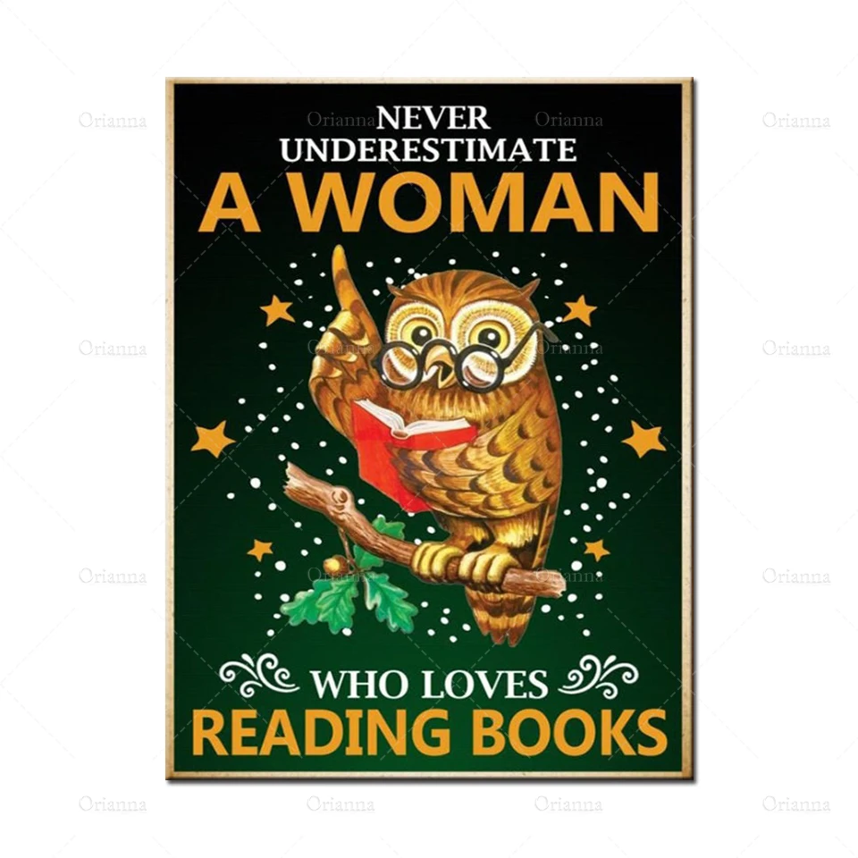 Coruja - Nunca Subestime Uma Mulher Que Ama Ler Livros Cartaz, Os Amantes Do Livro, Bookworm, Casa Moderna Decoração De Arte De Parede De Lona Imagem 3