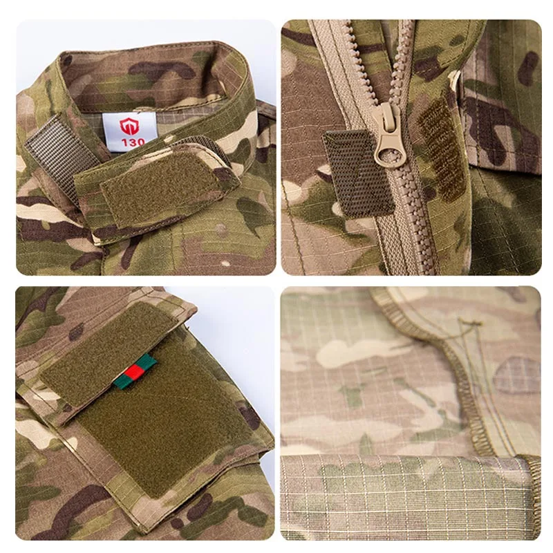 Crianças Militar do Exército Uniforme de Combate Tático BDU acordo com Meninos Crianças de Camuflagem Multicam Caça Exterior Camisa de Treino Calças Conjunto Imagem 5