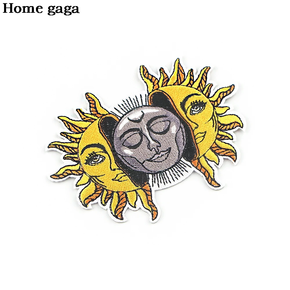 D2943 Homegaga do Sol e da Lua Etiqueta para Roupas Aplicações Manchas na Roupa Ferro Patch Bordado para a Mochila Emblema Imagem 3