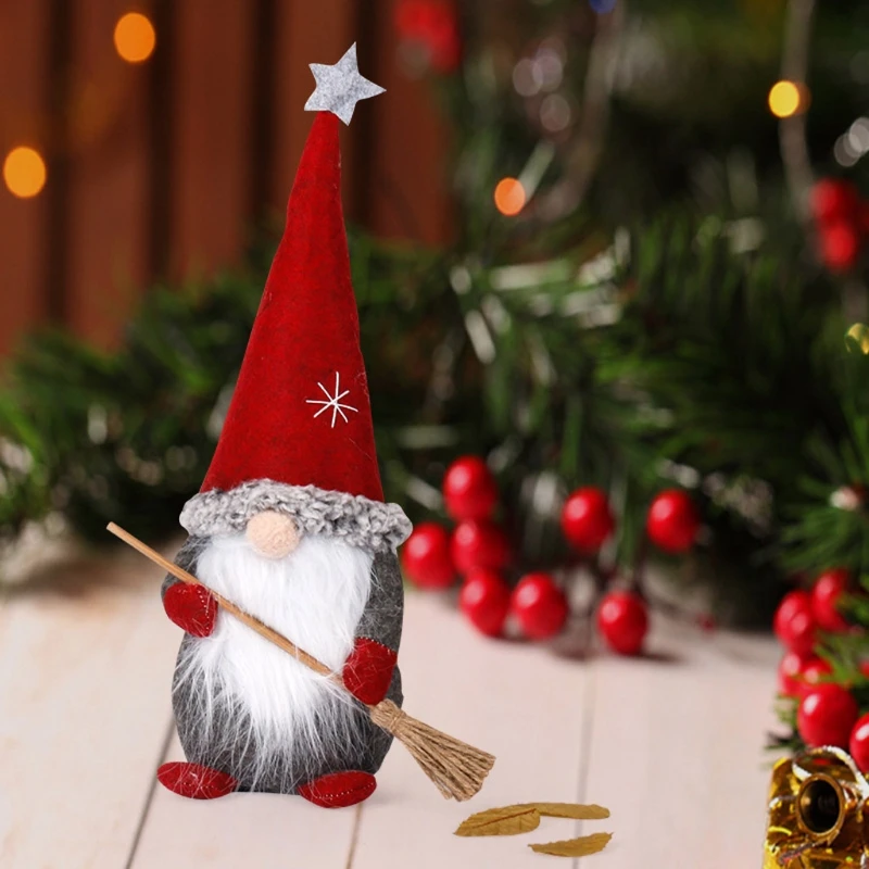 De pé Papai Noel com Vassoura de Natal, Dwarf, Gnome para Boneca Ornamentos Bonito dos desenhos animados Elfo Anão de Decoração de Casa de Festa de Natal Imagem 1