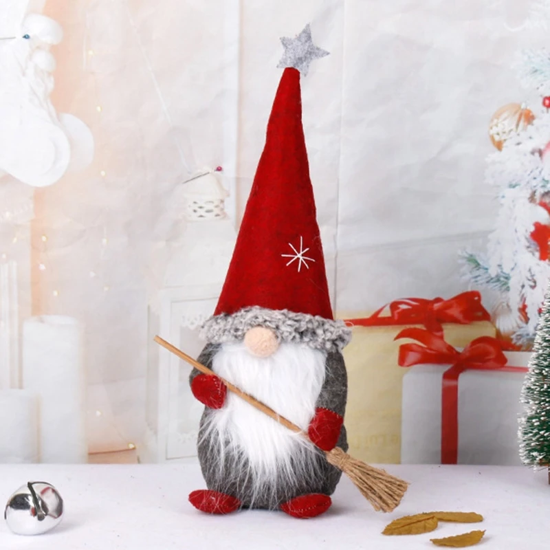 De pé Papai Noel com Vassoura de Natal, Dwarf, Gnome para Boneca Ornamentos Bonito dos desenhos animados Elfo Anão de Decoração de Casa de Festa de Natal Imagem 2