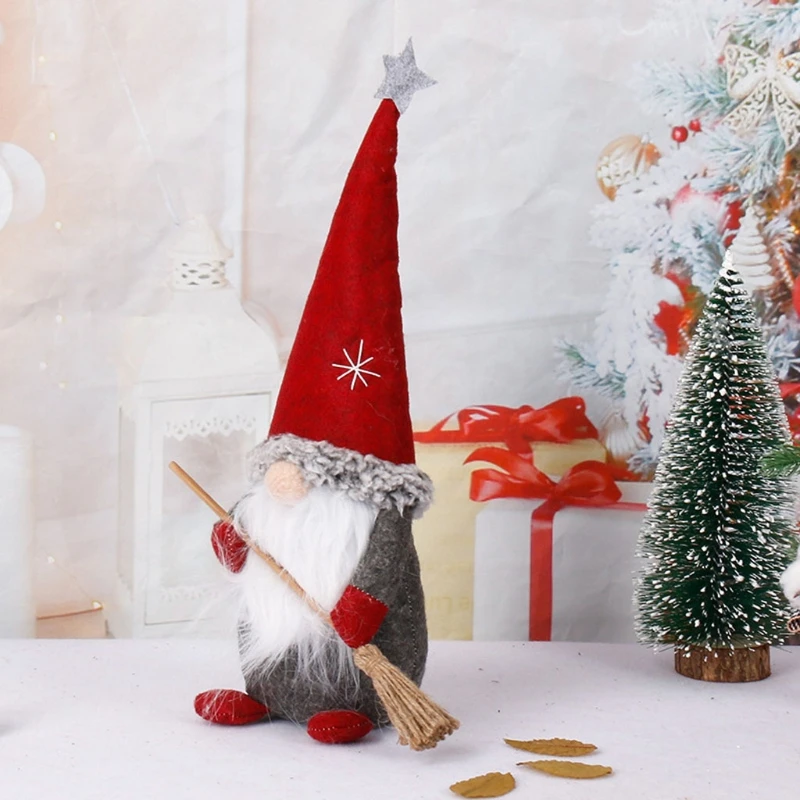 De pé Papai Noel com Vassoura de Natal, Dwarf, Gnome para Boneca Ornamentos Bonito dos desenhos animados Elfo Anão de Decoração de Casa de Festa de Natal Imagem 4
