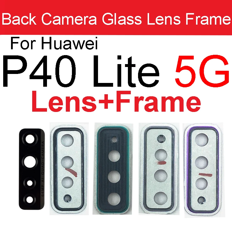 De volta Câmera Traseira Lente de Vidro Para a Huawei P40 P40Pro P40 Lite 5G Suporte da Câmera Com Lente de Vidro Tampa do Quadro de Reparação de Peças de Reposição Imagem 3