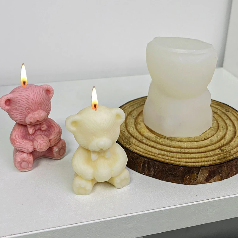 Decoração de natal Formulário de Velas, Fazendo entregas em 3D Bonito Lenço Urso Perfumado Vela Molde de Silicone DIY Gesso Gotejamento Molde de Resina Imagem 4