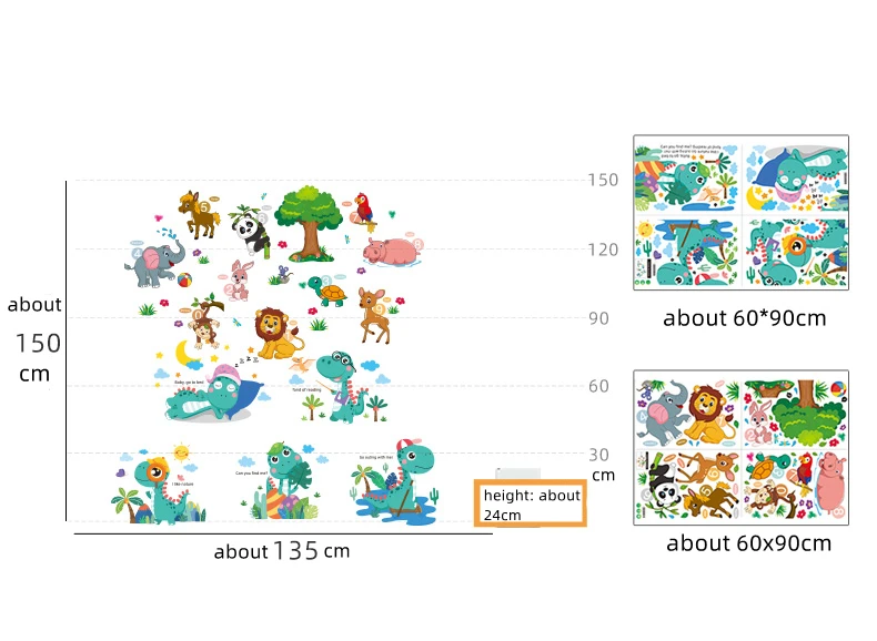 Dinossauro do desenho animado Adesivos de Parede DIY Animais, Árvores Mural Decalques para Crianças de Quartos de Bebê Quartos de Crianças do Berçário a Decoração Home Imagem 1