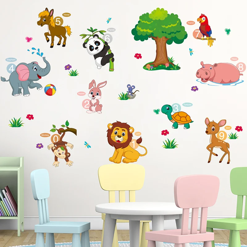 Dinossauro do desenho animado Adesivos de Parede DIY Animais, Árvores Mural Decalques para Crianças de Quartos de Bebê Quartos de Crianças do Berçário a Decoração Home Imagem 4