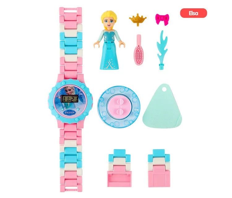 Disney Kids Relógios Congelados Princesa Aisha Marvel Anime Figura de relógios Montados Blocos de Construção Presentes para Meninas Meninos Crianças Relógios Imagem 1