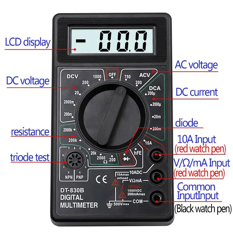 DT-830B LCD Digital Multímetro AC DC 750 1000 Voltímetro Amperímetro Ohm Testador de Medidor Multímetro Digital Imagem 3