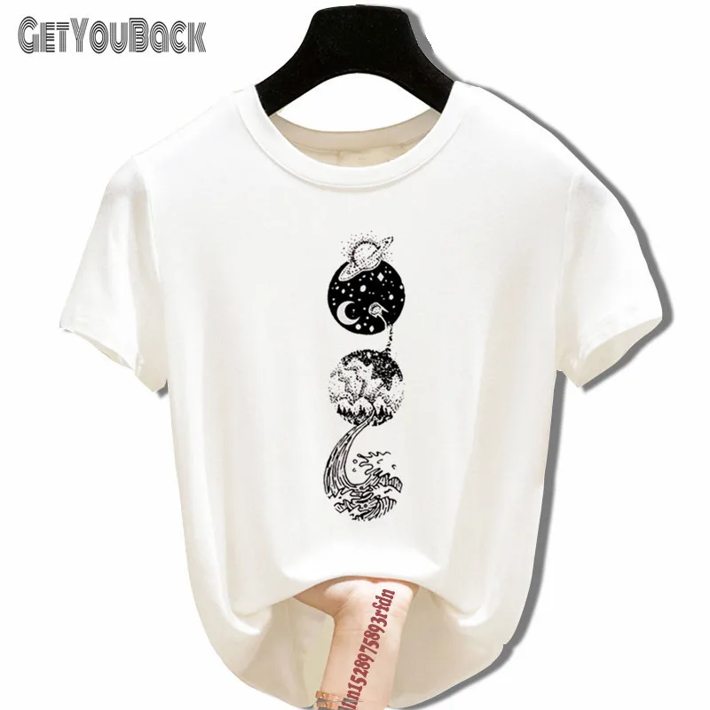 Engraçado Lua Mulheres T-shirt de Verão Impresso Harajuku coreano Y2K Tops Menina de grandes dimensões Camiseta Mulher T-Shirt,o Transporte da Gota Imagem 2