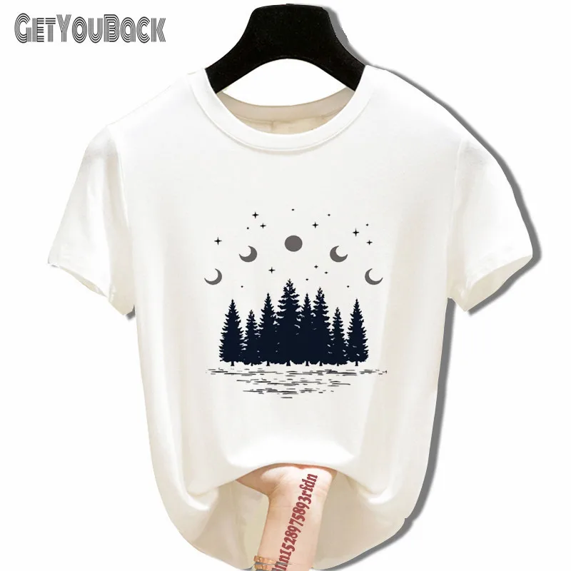 Engraçado Lua Mulheres T-shirt de Verão Impresso Harajuku coreano Y2K Tops Menina de grandes dimensões Camiseta Mulher T-Shirt,o Transporte da Gota Imagem 3