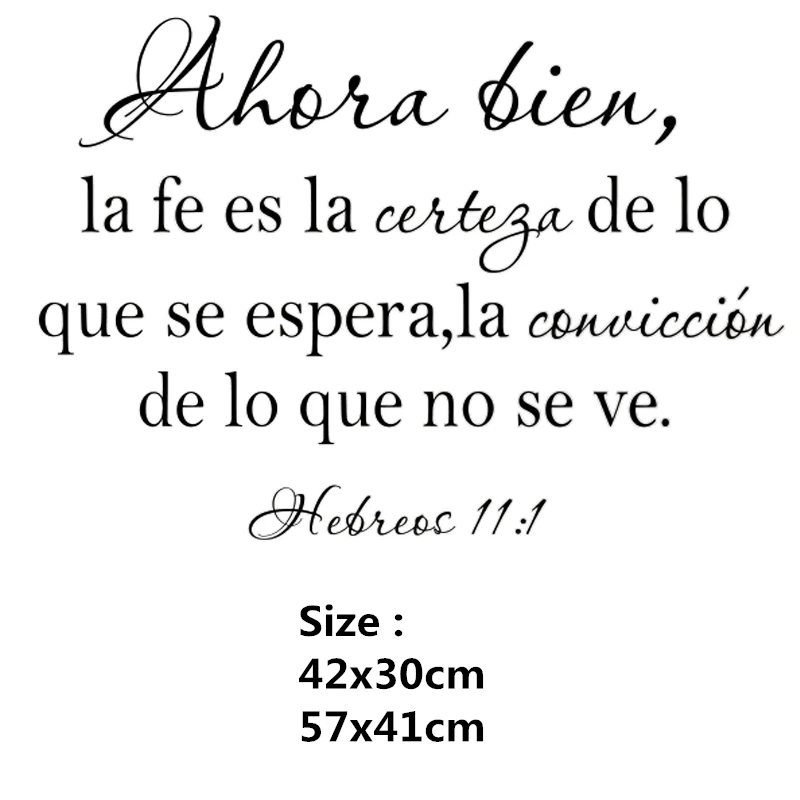 Espanhol Fé é o firme fundamento das coisas Que se esperam Hebreus 11:1 Adesivo de Parede de Sala de espanhol Versículo da Bíblia Família Citação Decalque RU147 Imagem 1