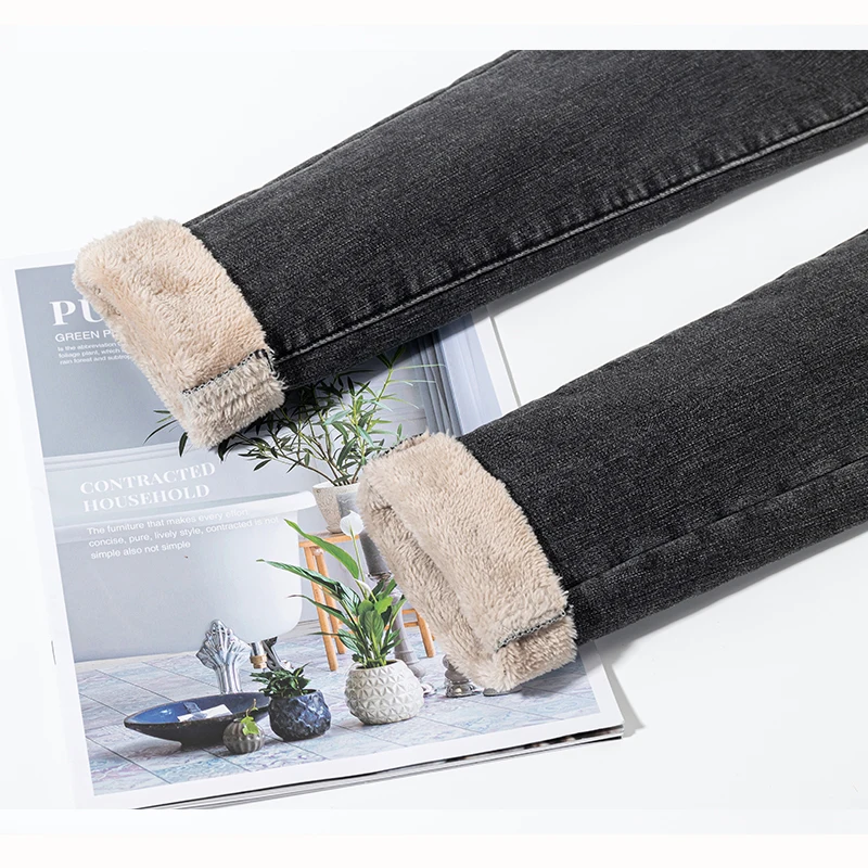 Espessura de Cintura Alta Jeans Mulheres de Lã de Inverno de 2022 Novo Slim Trecho Lápis Calças Casuais Magro Mãe de Jeans, Calças Imagem 5