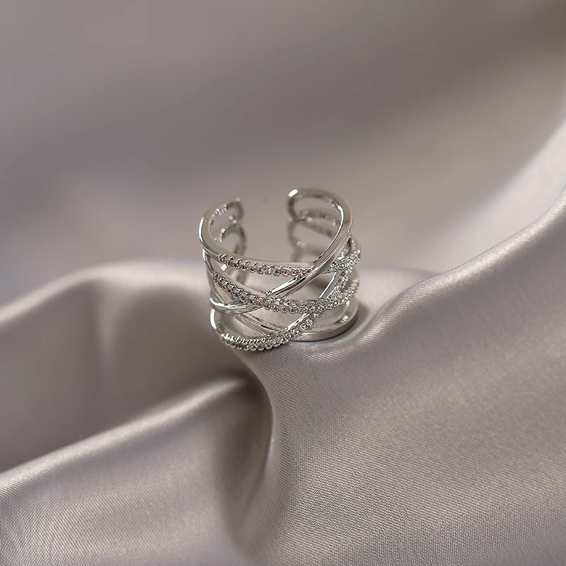 Exagerada Metal Cruz Incrustada Zircão anéis Para a Mulher 2020 Nova Moda de Ouro Rose Cor do Dedo Jóias Festa de Casamento de Luxo Anel Imagem 2