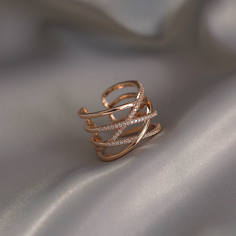 Exagerada Metal Cruz Incrustada Zircão anéis Para a Mulher 2020 Nova Moda de Ouro Rose Cor do Dedo Jóias Festa de Casamento de Luxo Anel Imagem 4