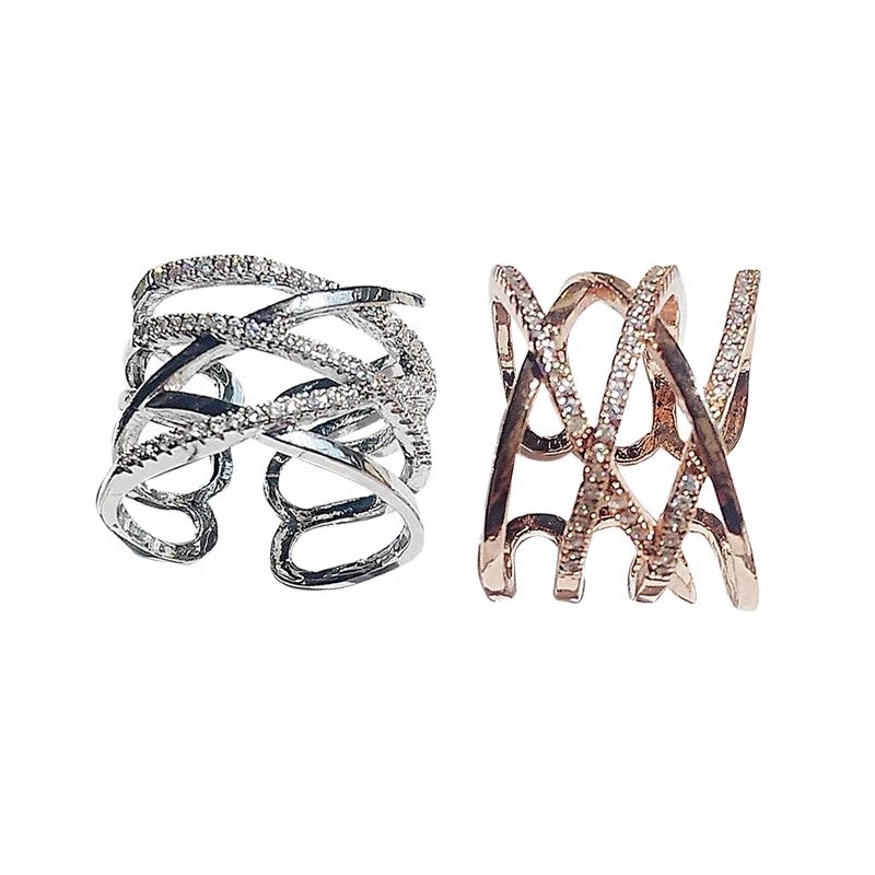 Exagerada Metal Cruz Incrustada Zircão anéis Para a Mulher 2020 Nova Moda de Ouro Rose Cor do Dedo Jóias Festa de Casamento de Luxo Anel Imagem 5