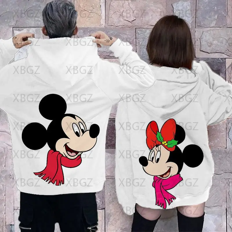 Fino Casal Roupa Disney Hoodies Minnie Mouse Mulheres Camisola de Mulher Capuz Crianças, Homens, Mulheres, Roupas Mickey de Impressão Superior Imagem 4