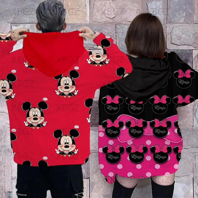 Fino Casal Roupa Disney Hoodies Minnie Mouse Mulheres Camisola de Mulher Capuz Crianças, Homens, Mulheres, Roupas Mickey de Impressão Superior Imagem 5