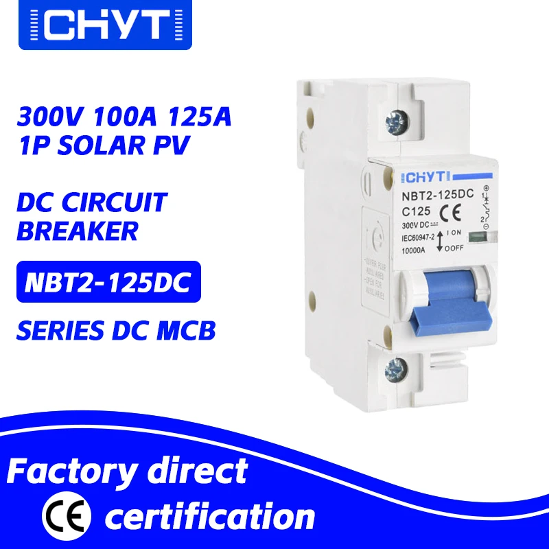 Frete grátis CHYT NBT2-125DC 1P 2P 4P PV Trilho Din DC 300 600 1000 125A 10kA Curva C Solar Switch Mini Disjuntor MCB Imagem 1