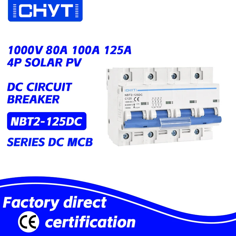 Frete grátis CHYT NBT2-125DC 1P 2P 4P PV Trilho Din DC 300 600 1000 125A 10kA Curva C Solar Switch Mini Disjuntor MCB Imagem 2