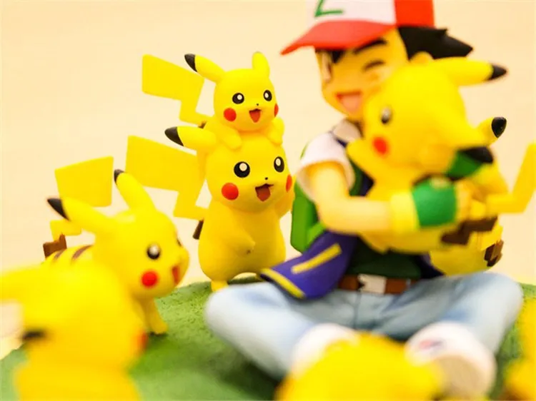 Genuíno Pokemon Pikachu Monstro De Bolso Pokémon Periféricos Satoshi Pikachu Sentado Cena A Figura Do Modelo De Cartas De Pokemon Brinquedos Imagem 3