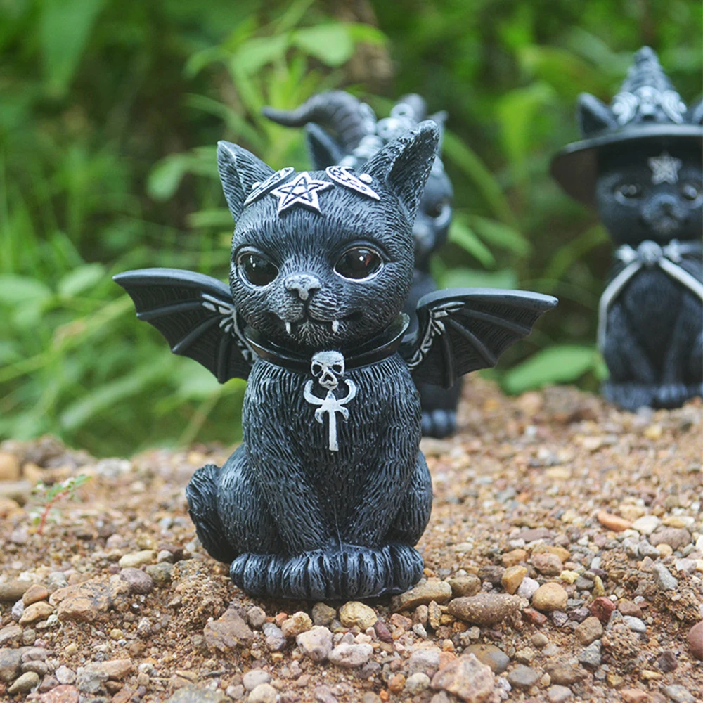 Halloween Magia Negra Gato Kitty Escultura Gramado Do Gnome Figura De Área De Trabalho De Escultura Horror Estátua De Jardim De Casa Quintal Decoração De Férias Imagem 1