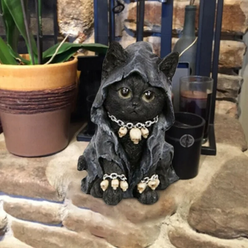Halloween Magia Negra Gato Kitty Escultura Gramado Do Gnome Figura De Área De Trabalho De Escultura Horror Estátua De Jardim De Casa Quintal Decoração De Férias Imagem 2
