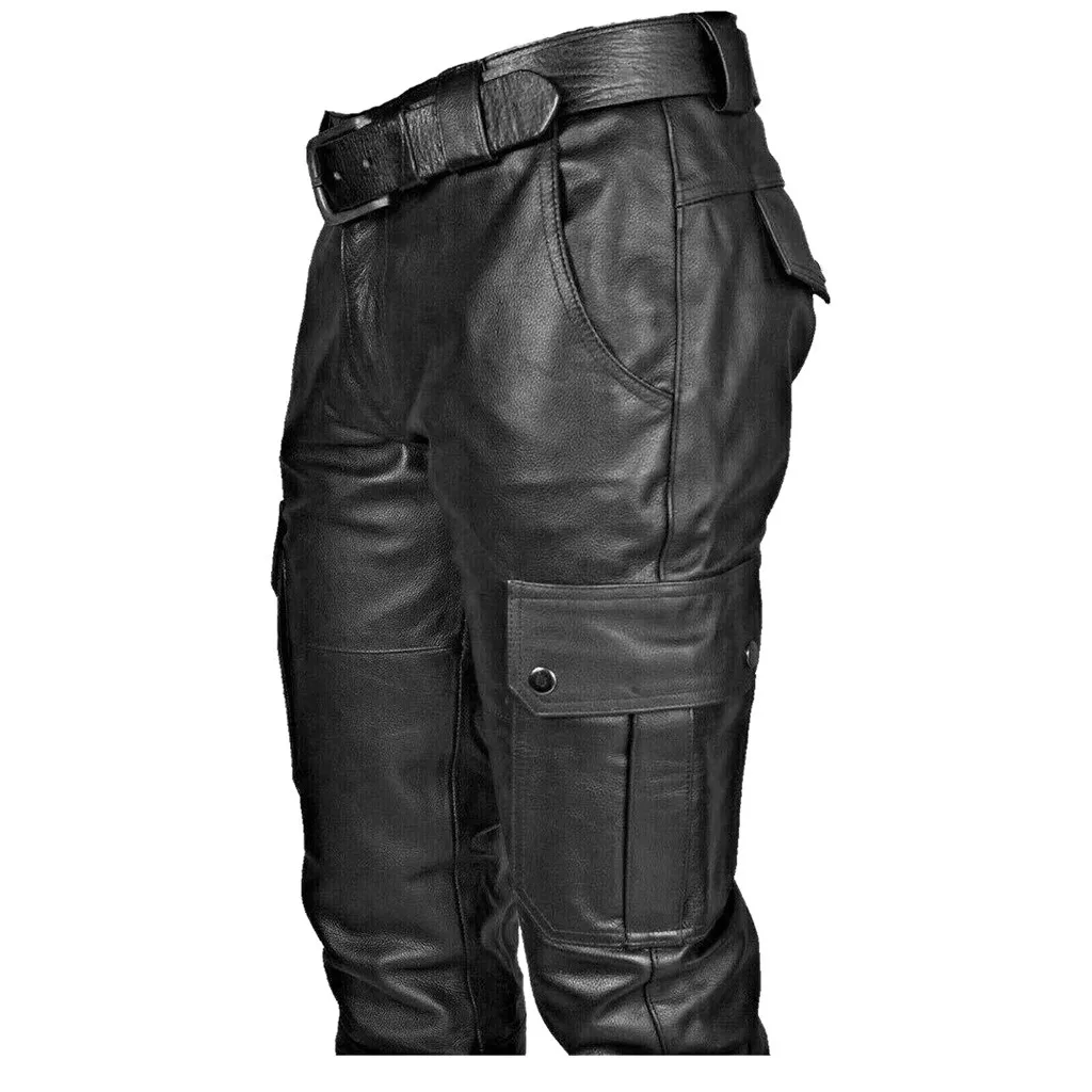 Homem Retro de Couro da Motocicleta de Rua de Calça masculina Outono Inverno Retro Punk Gótico Slim Casual Calças compridas Calças Pantalon Homme Imagem 3