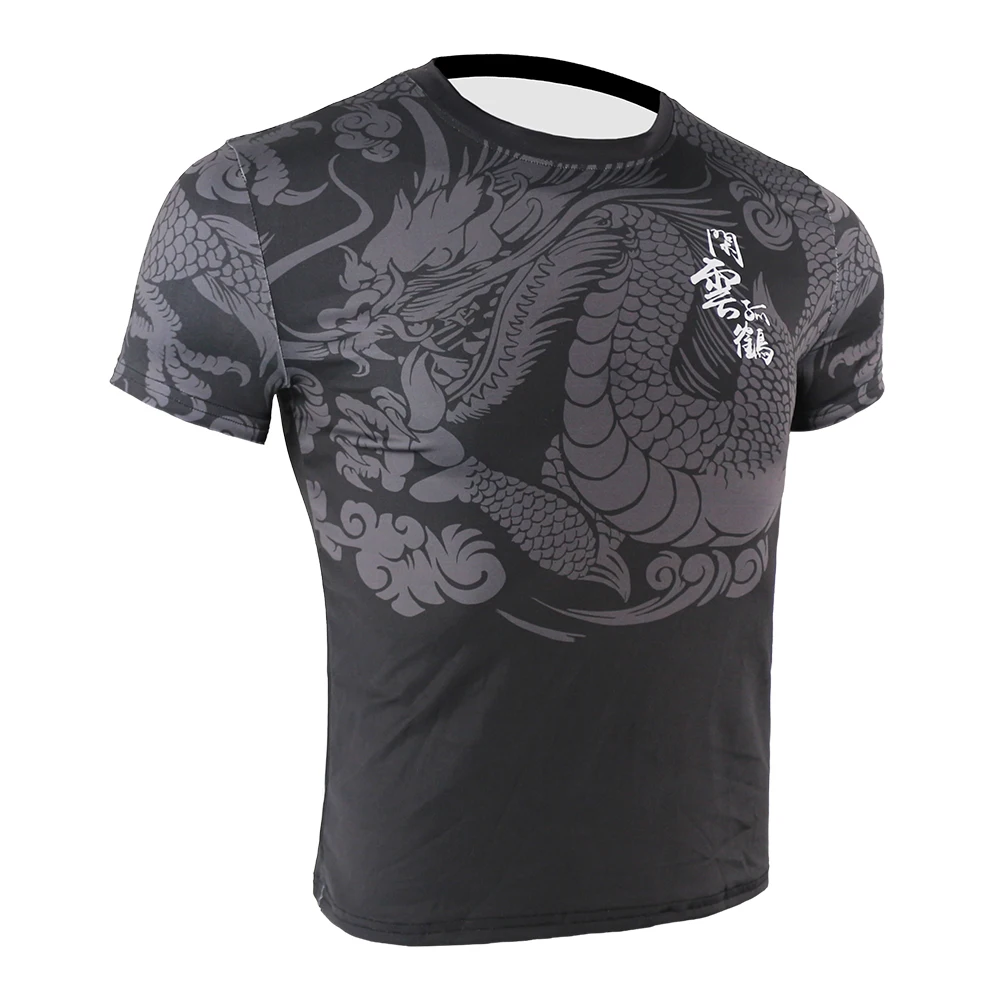 Homens chineses de Dragão Seco Rápido Lutar MMA Camisas de Compressão de Kick Boxing Formação T-Shirt de Tigre de Muay Thai Camiseta Jiu jitsu Imagem 2