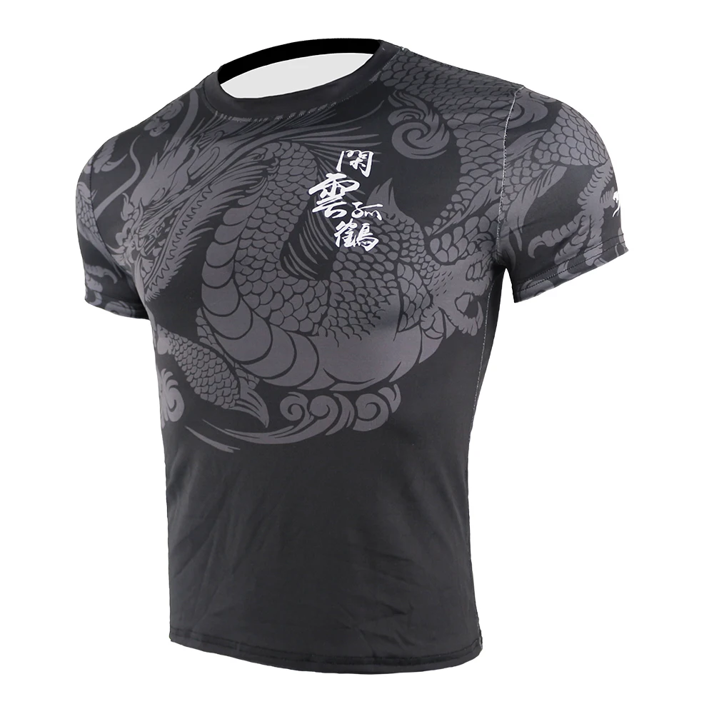 Homens chineses de Dragão Seco Rápido Lutar MMA Camisas de Compressão de Kick Boxing Formação T-Shirt de Tigre de Muay Thai Camiseta Jiu jitsu Imagem 3