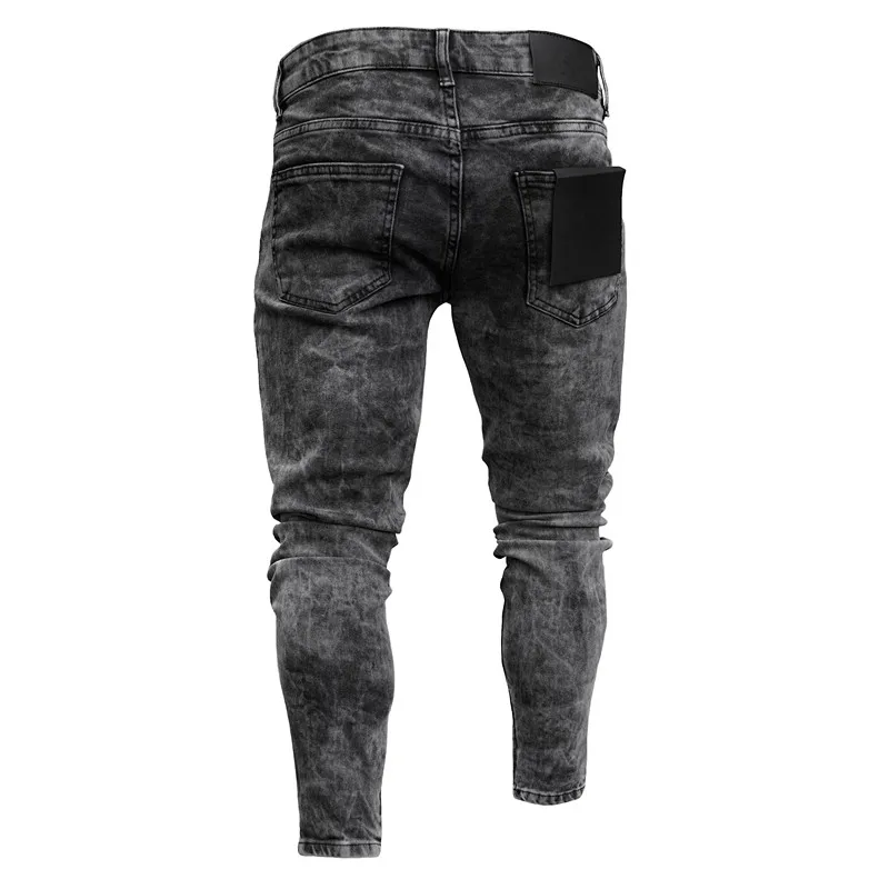 Homens de calças de Brim do Comprimento do Joelho Rasgado Stretch Jeans Skinny Sólido de Cor Preto Azul de Outono Verão Hip Hop Estilo Magro Calças Pantalon homme Imagem 5