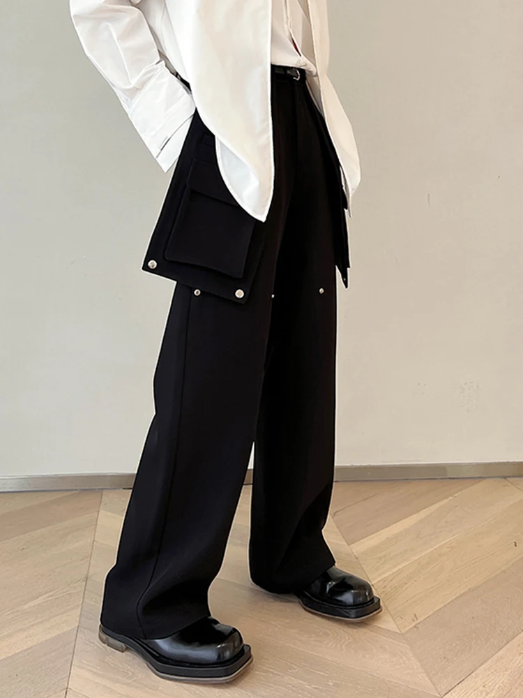 IEFB Outono Inverno Trabalho do Designer Macacão Homens Calças 2023 Cor Sólida de Perna Larga Masculino Calças Darkwear coreano Moda 9A5753 Imagem 3