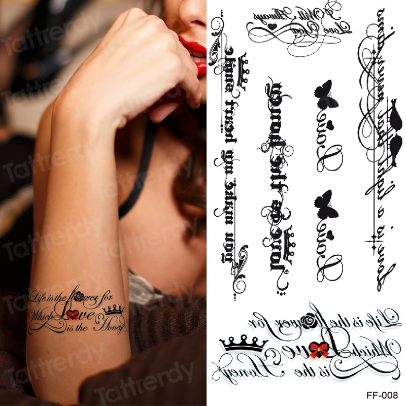 Impermeável da Etiqueta Temporária Tatuagem árabe Carta de Amor do Coração de Padrão de Personalidade Falsa Tatoo Flash Tatto para a Menina Mulheres Homens festa Imagem 4