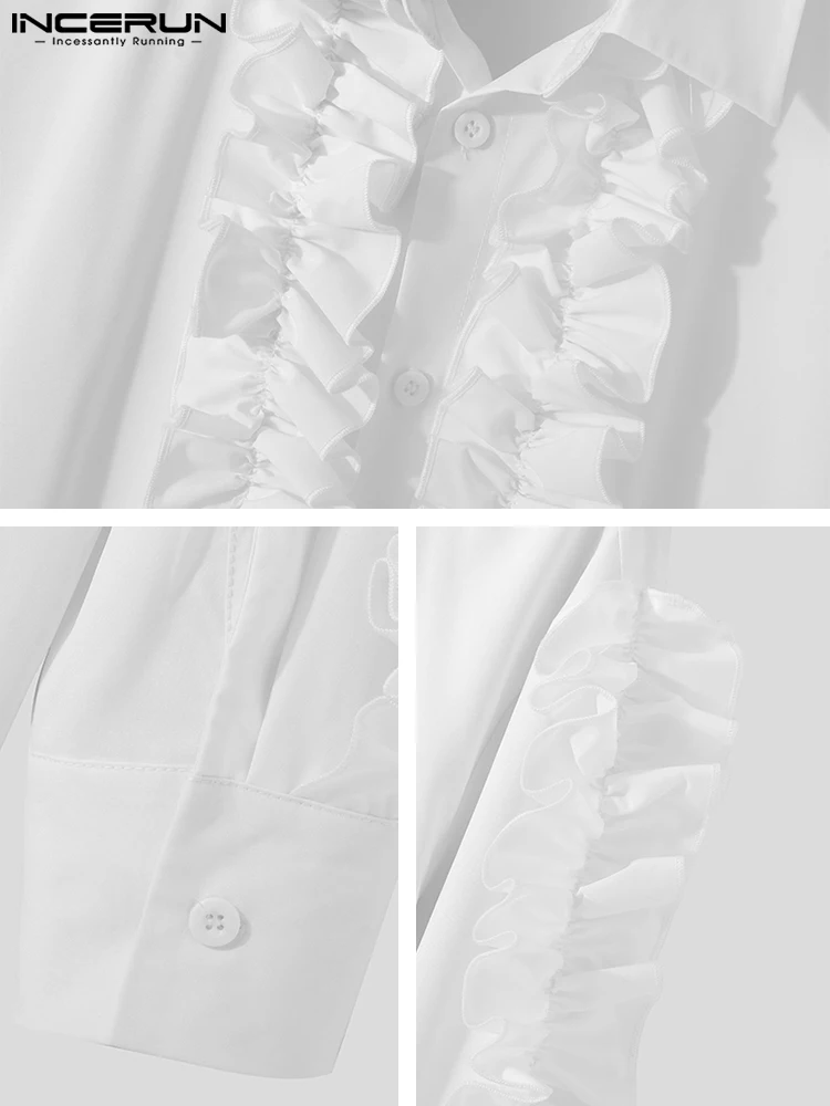 INCERUN Moda Camisa de Homens de Cor Sólida Plissado Lapela de Manga Longa, Botão Casuais Roupas de 2022 Elegante Streetwear Camisa S-5XL 7 Imagem 4